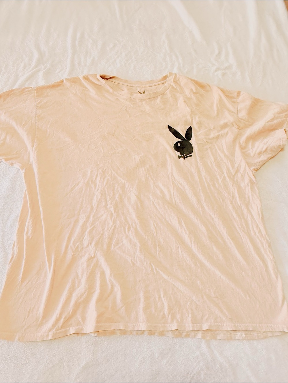 PLAYBOY Pale Peach Short Sleeve Tee with Black Bunny Logo